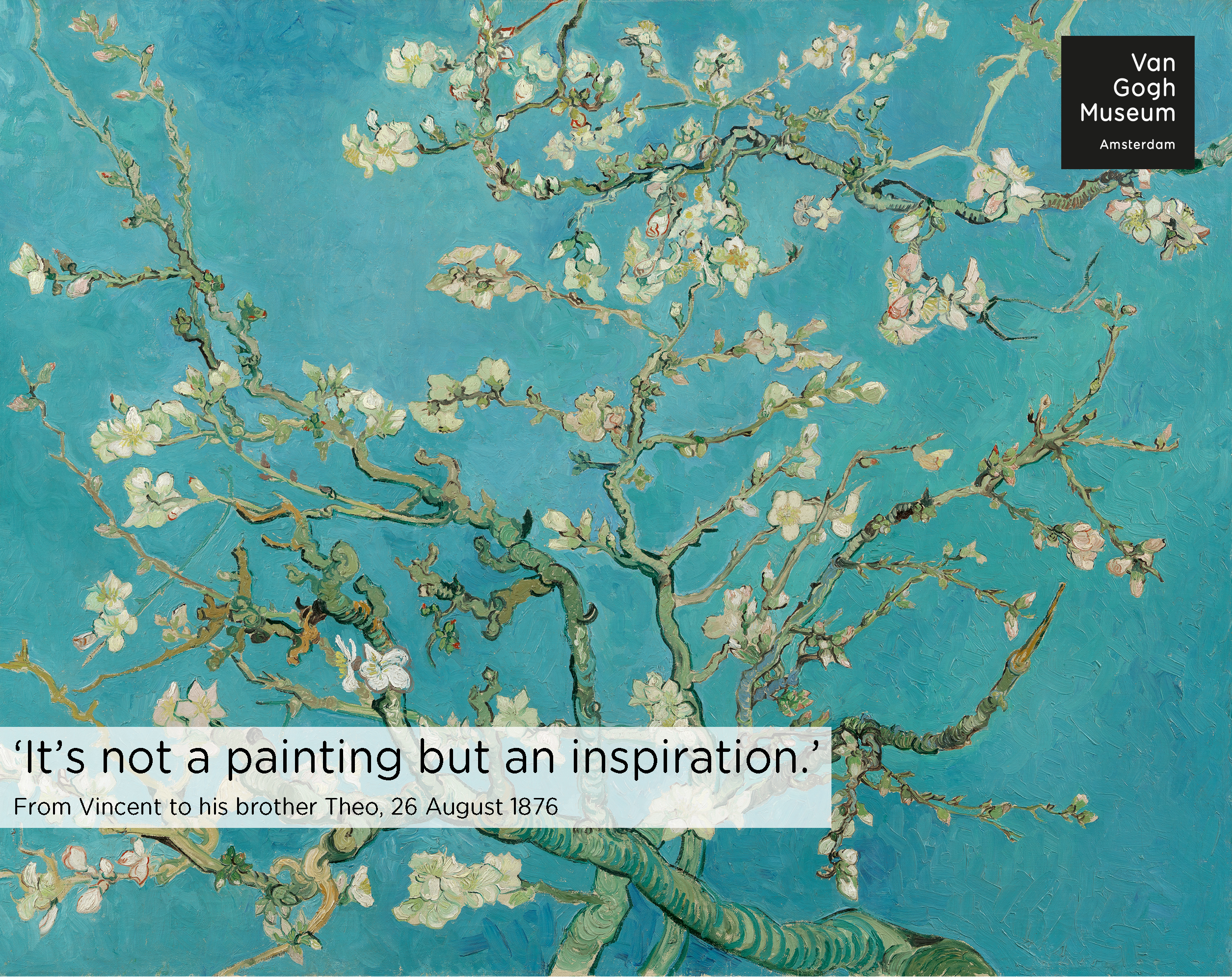 梵高画作：蓝色背景下的树枝与花朵